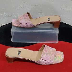 Stuart Weitzman Y2K Pink Iridescent Snakeskin Leather Sandals Size 9